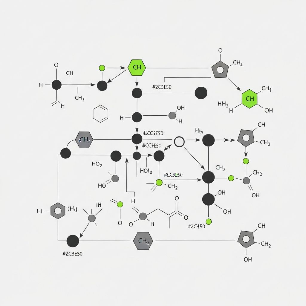 Abstrakte wissenschaftliche Schemazeichnung metabolischer Prozesse und Stoffwechselwege